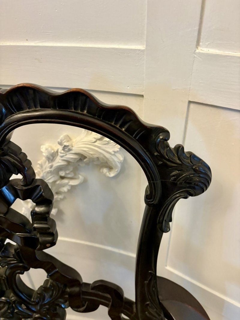 Antique Exceptional Victorian Carved Mahogany Chippendale Style Ribbon Back Desk Chair - Image 10